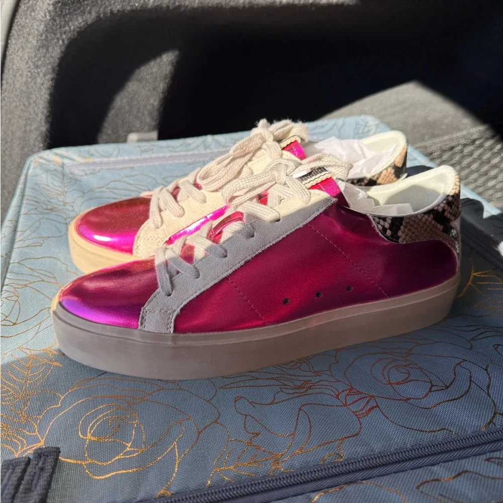 SHUSHOP Metallic Pink and Cream Women's Sneakers - Picture 2 of 5